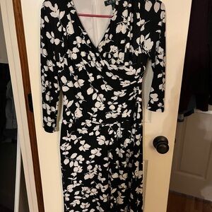 Ralph Lauren Black and White Floral Long Sleeve Dress